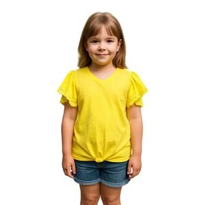 Lucky Brand Eyelet Flutter‎ Sleeve Tie-Front Top Yellow XL/TG(16)